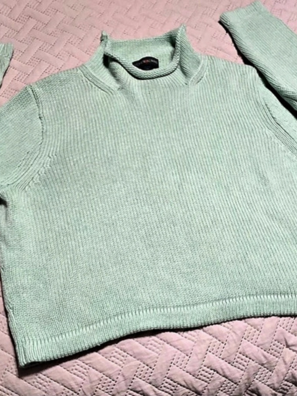 J.Crew Always 1988 Archival Rollneck Cropped Sweater XL Mint Green Cotton L5859